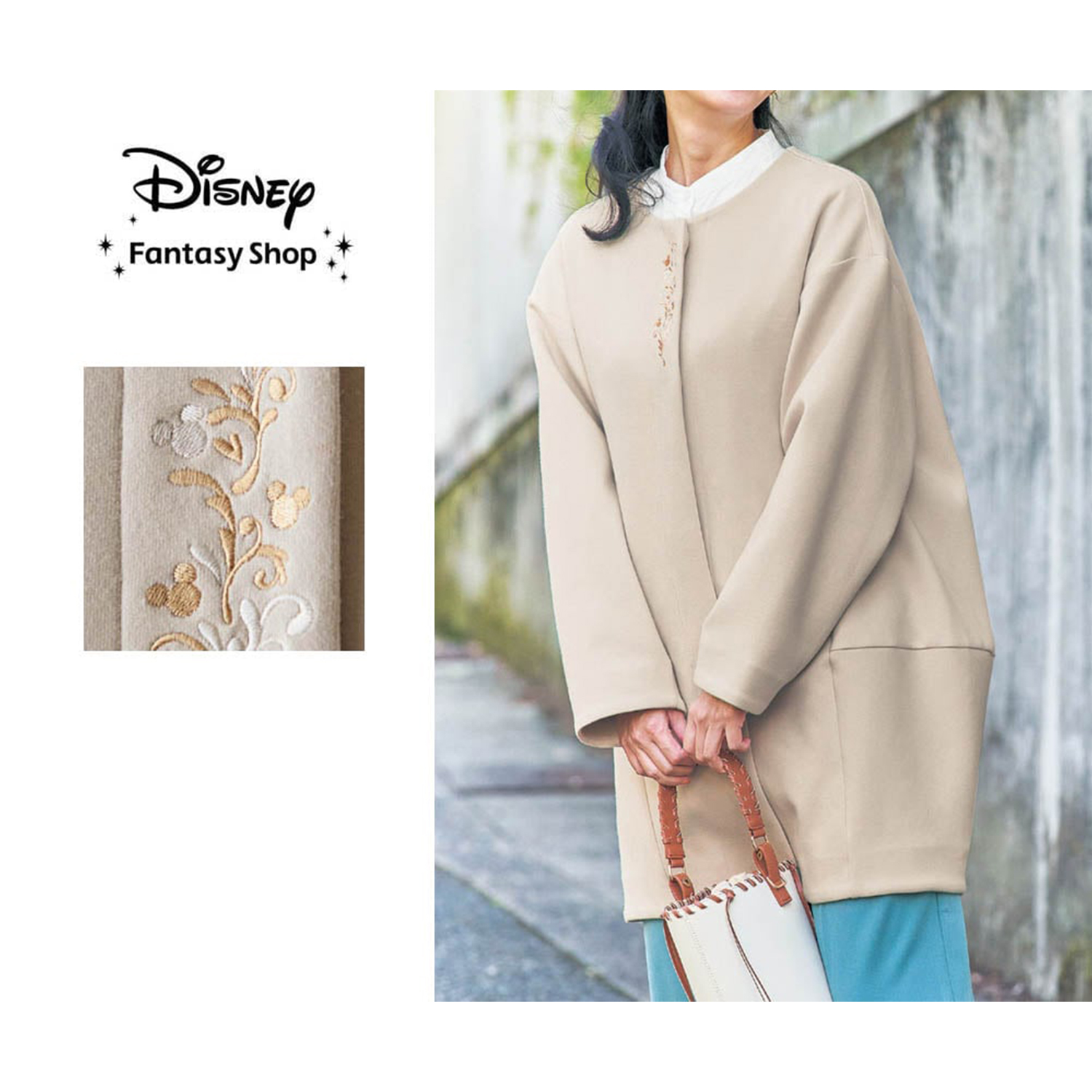 【ディズニー/Disney】ダンボールニットのコクーンコート「ミッキーモチーフ」