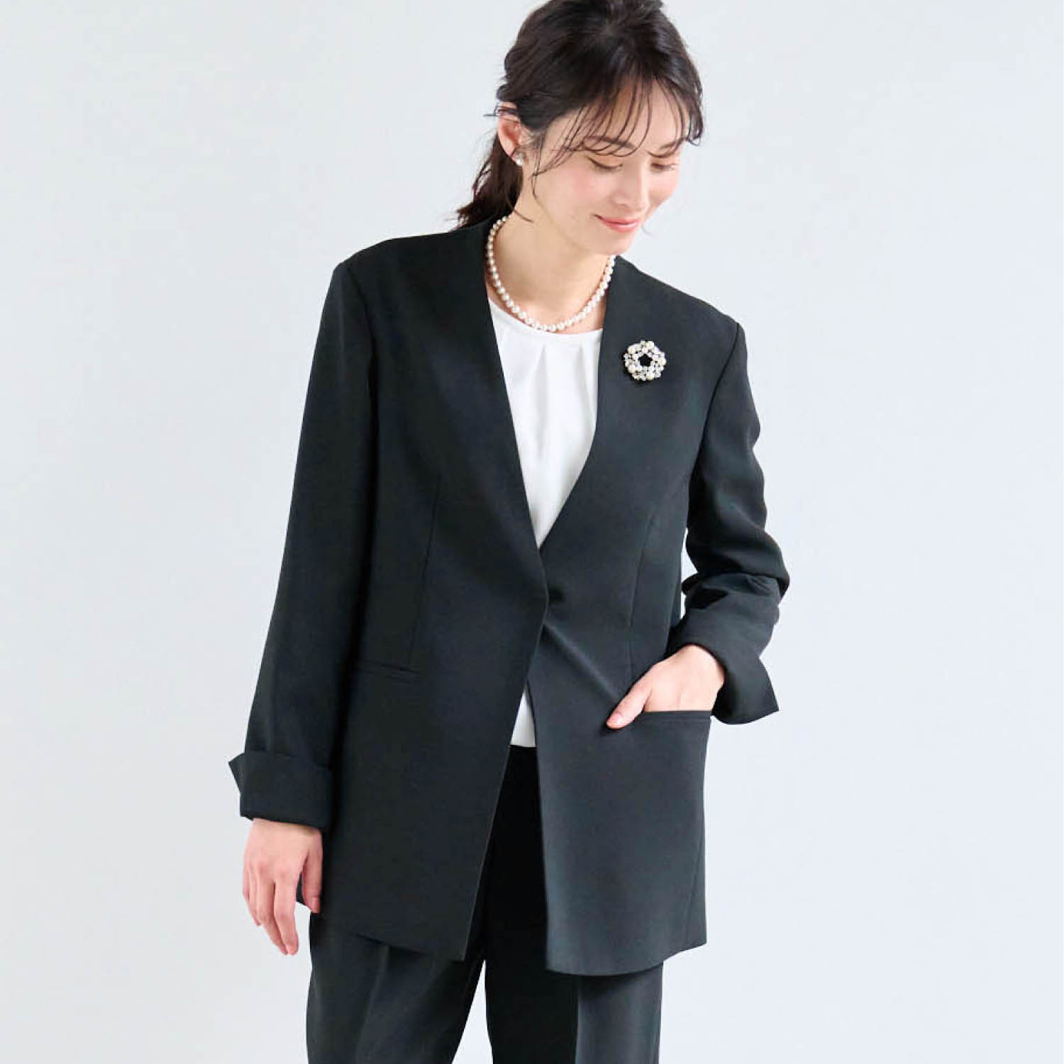 【スタイルノート/StyleNote】ノーカラーロングジャケット