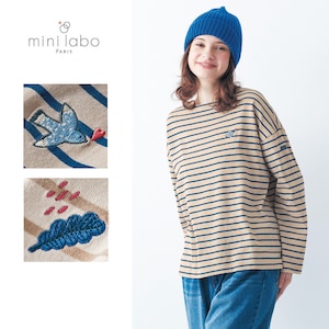 【ミニラボ/mini labo】ワンポイント刺繍の長袖ボーダーTシャツ 「ミニラボ」