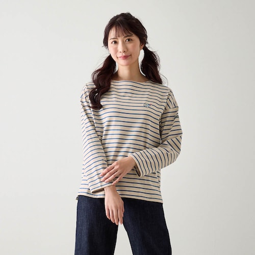 ワンポイント刺繍の長袖ボーダーTシャツ 「ミニラボ」