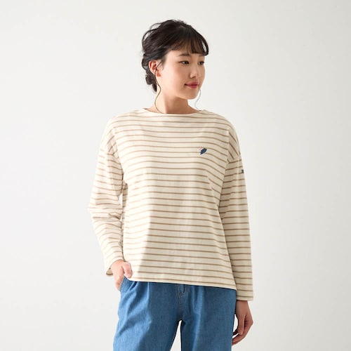 ワンポイント刺繍の長袖ボーダーTシャツ 「ミニラボ」