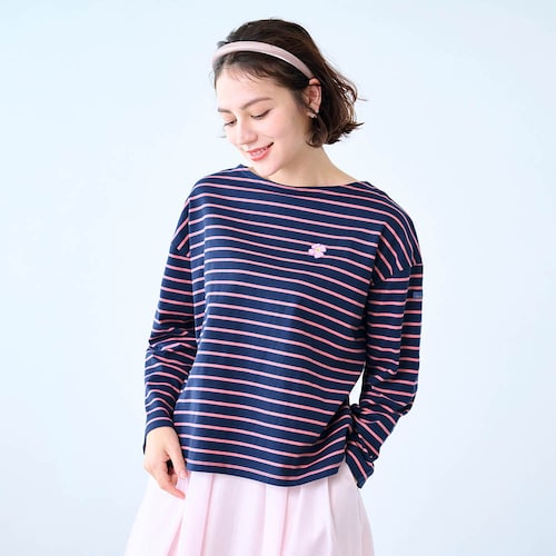 【新柄登場】 ワンポイント刺繍の長袖ボーダーTシャツ 「ミニラボ」
