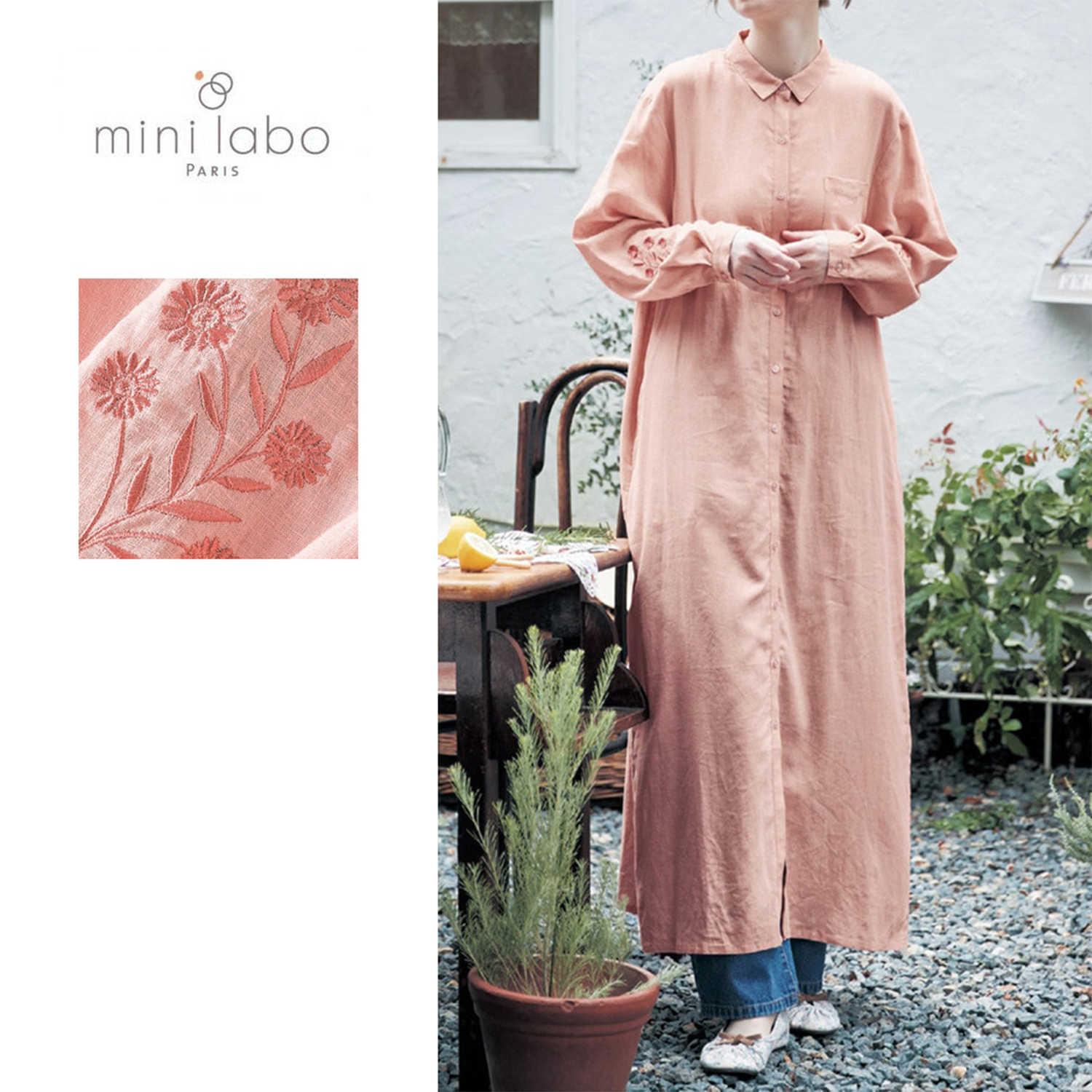 【ミニラボ/mini labo】袖刺繍の春色ワンピース/イングリッシュガーデン 「ミニラボ」 【ミニラボ/mini labo】袖刺繍の春色ワンピース/イングリッシュガーデン 「ミニラボ」