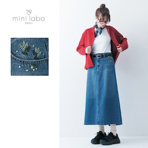 【ミニラボ/mini labo】刺繍がかわいいデニムスカート/ミモザ 「ミニラボ」