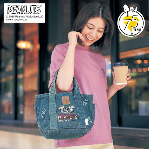 【PEANUTS75周年】 【ルートートコラボ】デニムの刺繍トートバッグ 「スヌーピー」