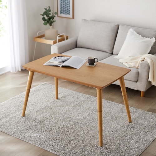 ソファー前で使いやすい高さのオーク材こたつテーブル ＜幅105cm＞