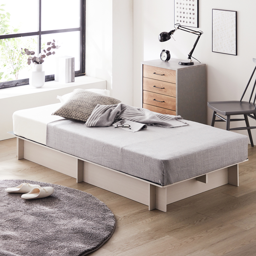 ねじ・工具不要で簡単組立!床面下収納付きローベッド <シングル> ねじ・工具不要で簡単組立!床面下収納付きローベッド <シングル>