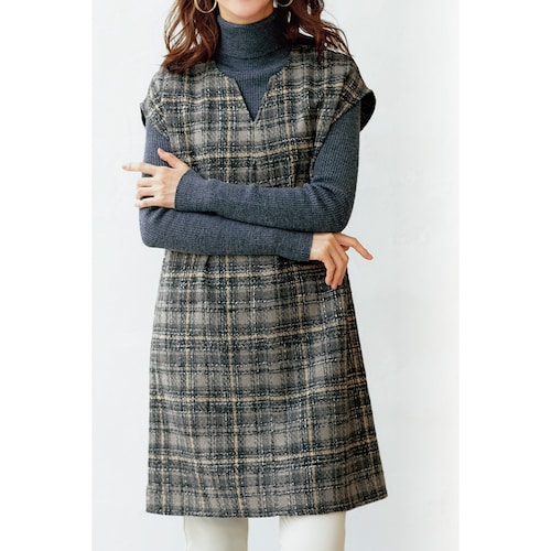 チェックツイードキーネックチュニック