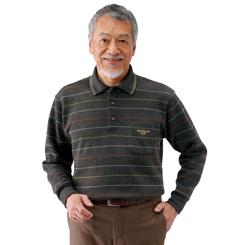 裏起毛ボーダー柄長袖ポロシャツ同サイズ２色組