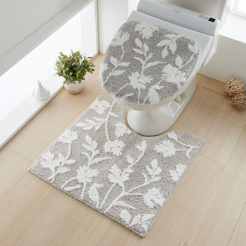 【ベルメゾン】シックなリーフデザインのトイレマット・フタセット(単品・セット)