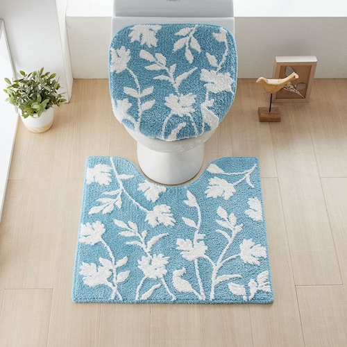 シックなリーフデザインのトイレマット・フタセット(単品・セット)