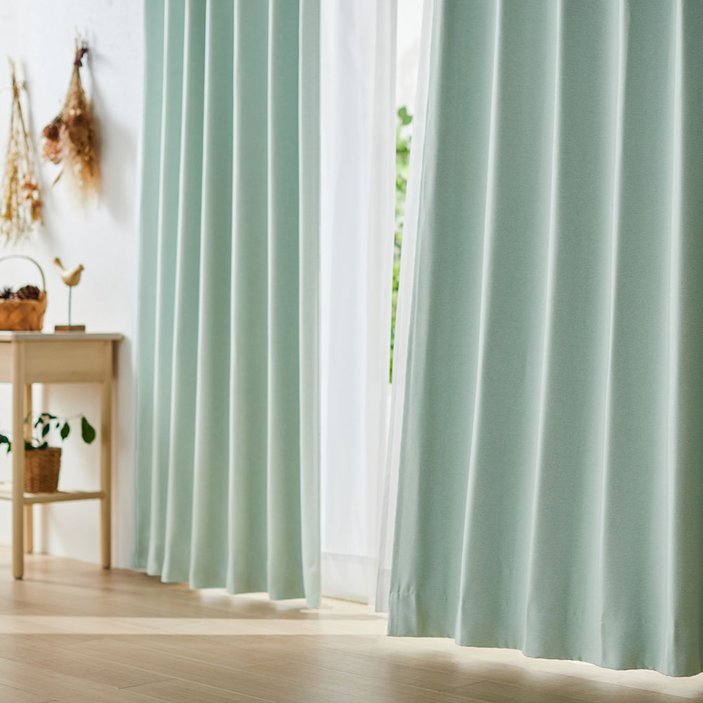 【ベルメゾン】【99サイズ】 優しいニュアンスカラーの遮光・遮熱・形状記憶カーテン & UVカット・ミラーレースカーテンセット