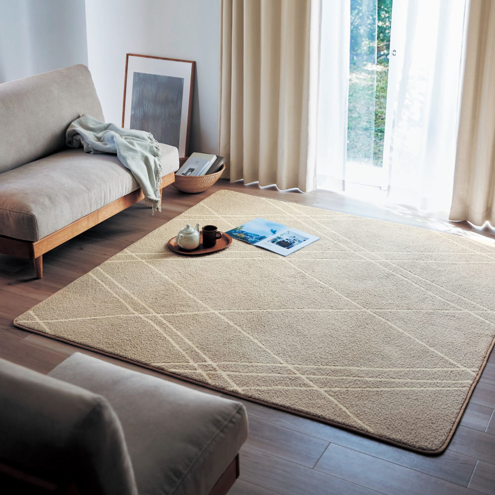 【BELLE MAISON DAYS】幾何柄のウレタン入り洗える防ダニラグ