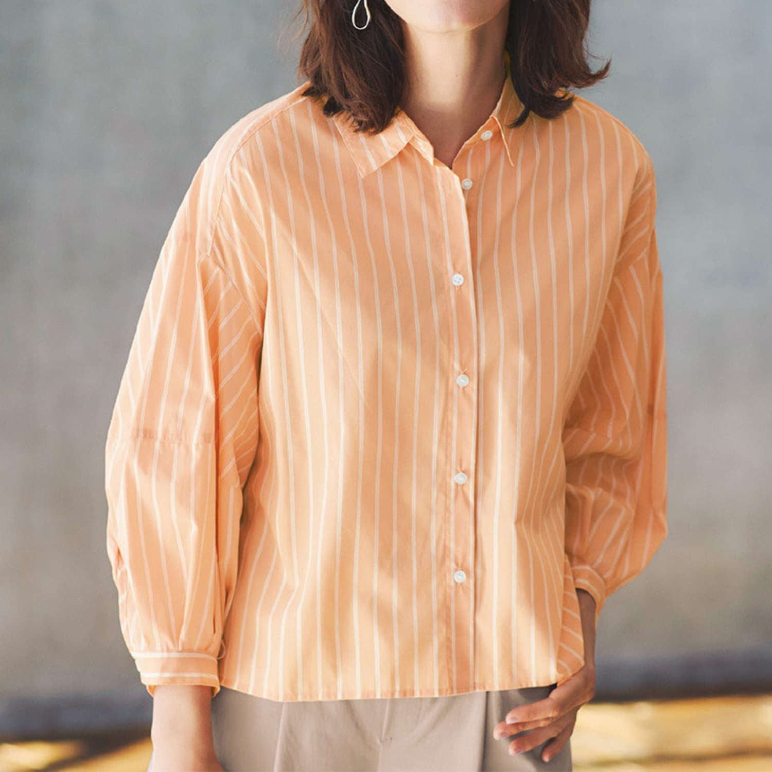 【ラ・フィット/la*fite】ランタンスリーブショートシャツ