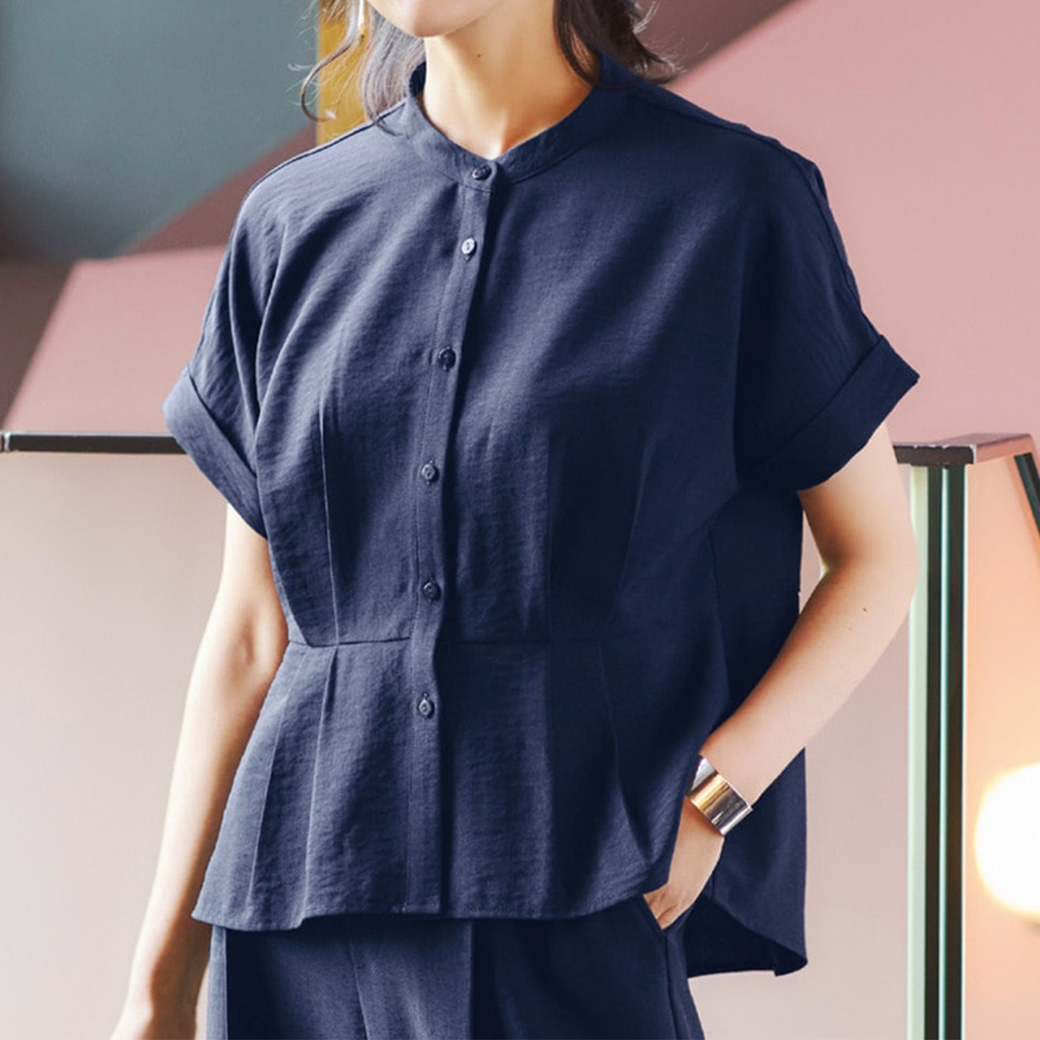 【ラ・フィット/la*fite】麻調ウエストタックブラウス