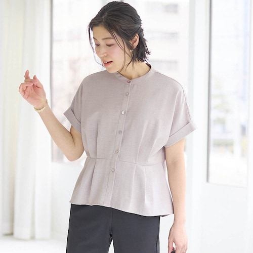 麻調ウエストタックブラウス