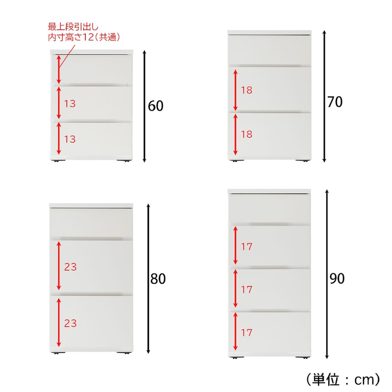 高さは10cmピッチで4サイズ展開/木目無しホワイトは別ページにて販売（検索番号：1247668）