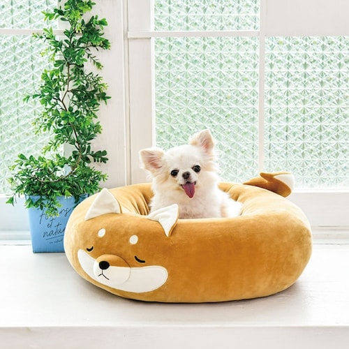 年中使えるリバーシブル使用！マシュマロラウンドペットベッド ＜ミケネコ／柴犬＞