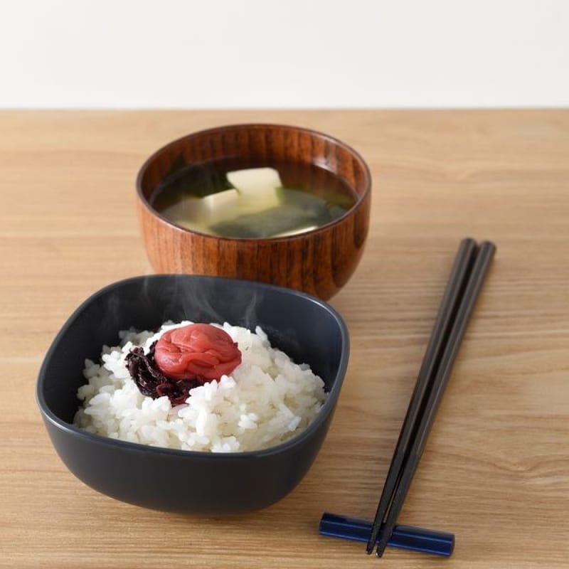 ご飯の色が引き立つダークグレー