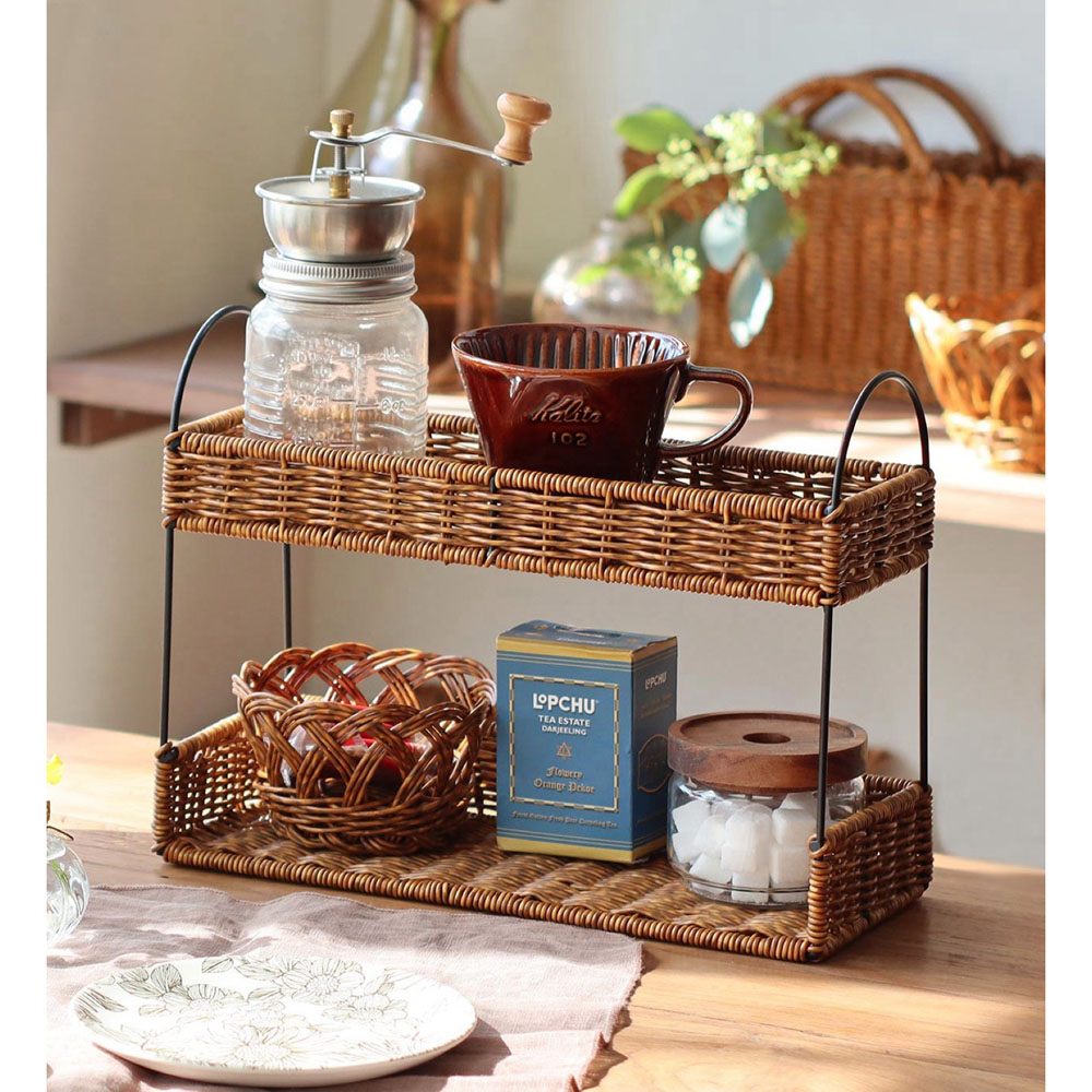 【ユティル/UTILE】天然素材のようなラタン調 2段スパイスラック 【水に強い樹脂製】