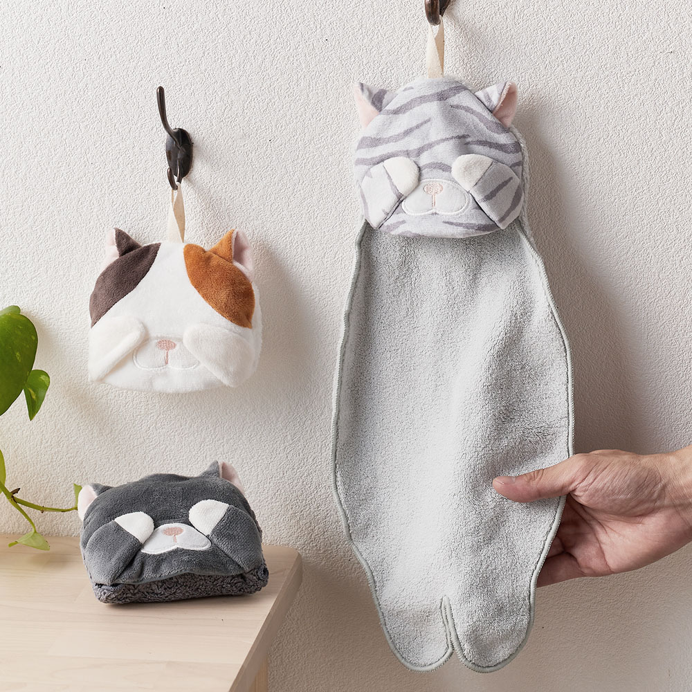 【ベルメゾン】くびねっこ ポケット猫顔タオル