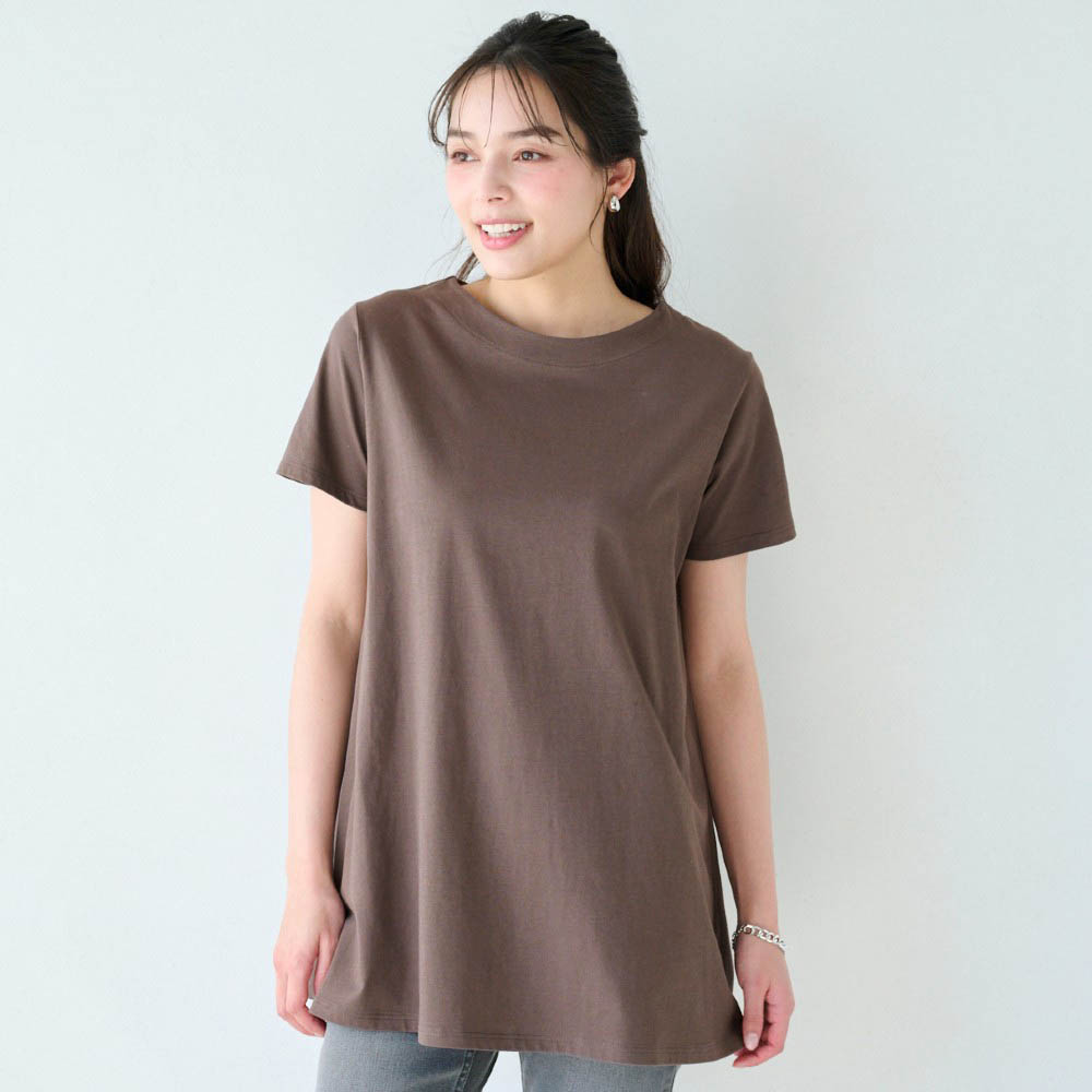 サラッと快適・綿混ゆったりシルエット半袖チュニック【抗菌防臭】 サラッと快適・綿混ゆったりシルエット半袖チュニック【抗菌防臭】