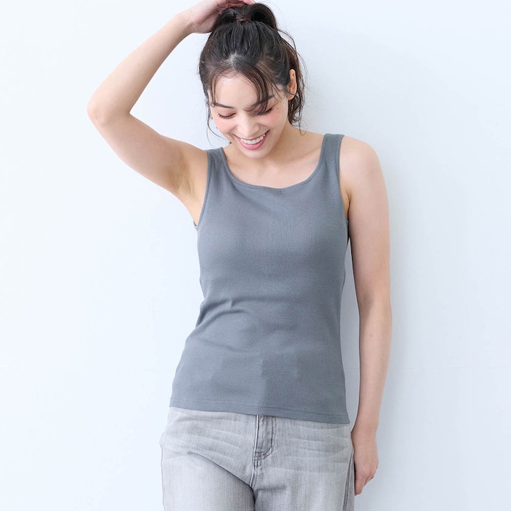 【5月21日までお得】 コットンリブブラタンクトップ（ゆるカップ・背中フリー）【保湿】