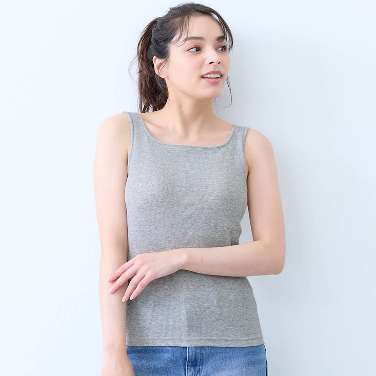 【5月21日までお得】 コットンリブブラタンクトップ（ゆるカップ・背中フリー）【保湿】