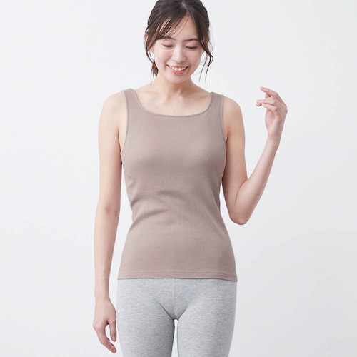 コットンリブブラタンクトップ（ゆるカップ・背中フリー）【保湿】