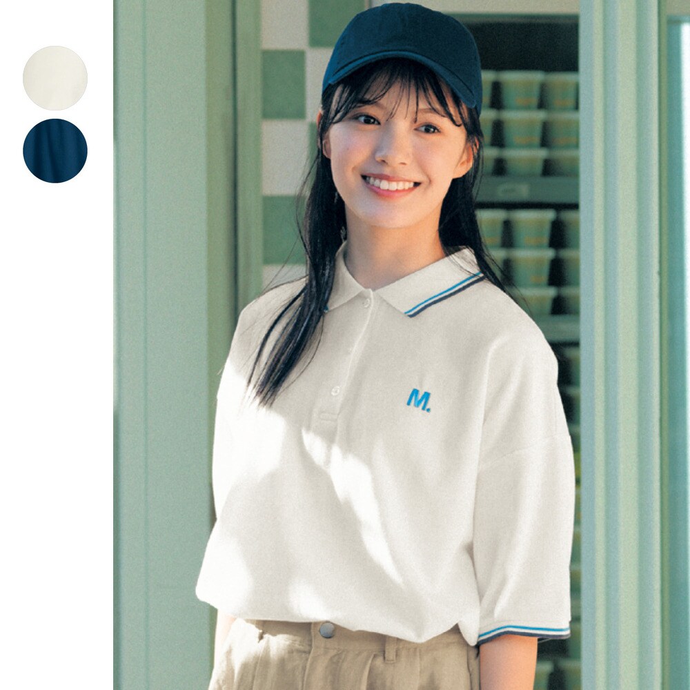 【STANDARD me】ライン入りルーズ綿鹿の子ハーフスリーブポロシャツ 【子供服 半袖】