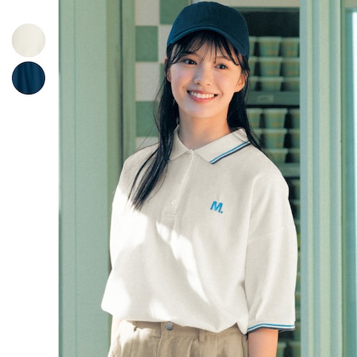 ライン入りルーズ綿鹿の子ハーフスリーブポロシャツ 【子供服 半袖】