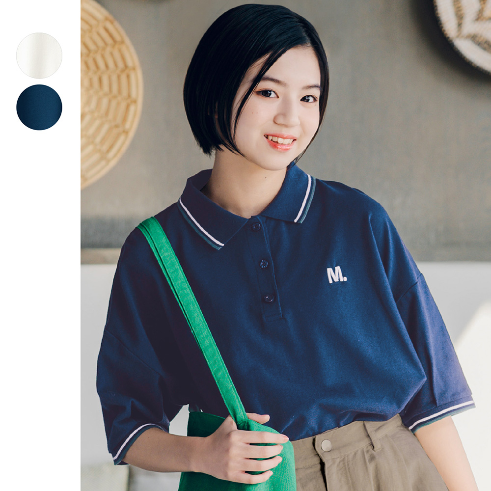【STANDARD me】ライン入りルーズ綿鹿の子ハーフスリーブポロシャツ 【子供服 半袖】