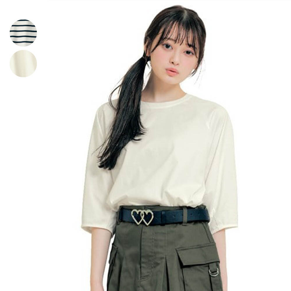 【パペル ラピス/Papel lapiz】なめらかタッチバックリボンランタンスリーブ綿素材Tシャツ 【子供服】