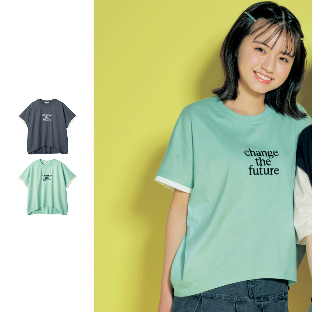 【パペル ラピス/Papel lapiz】レイヤード風綿素材タック入りバルーンシルエット半袖Tシャツ 【子供服】 【パペル ラピス/Papel lapiz】レイヤード風綿素材タック入りバルーンシルエット半袖Tシャツ 【子供服】