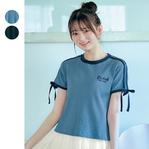 サイドラインリボンワッフル半袖Ｔシャツ 【子供服】