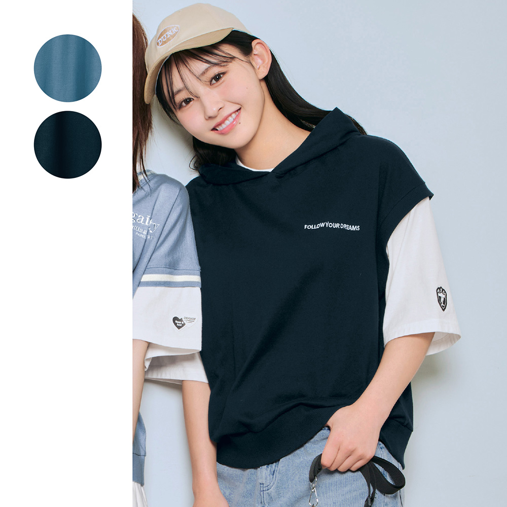 レイヤード風綿素材プルパーカ 【子供服 半袖】(パペル ラピス/Papel lapiz) レイヤード風綿素材プルパーカ 【子供服 半袖】(パペル ラピス/Papel lapiz)