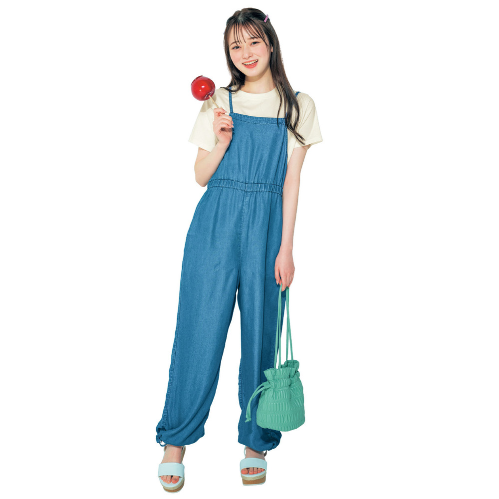 【パペル ラピス/Papel lapiz】裾ドロストライトデニムキャミサロペット 【子供服】 【パペル ラピス/Papel lapiz】裾ドロストライトデニムキャミサロペット 【子供服】