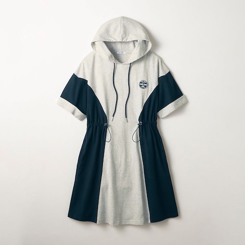 配色切替え綿素材ドロストパーカワンピース 【子供服 半袖】