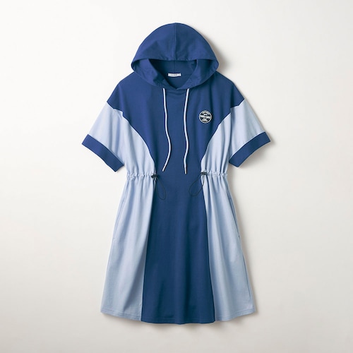 配色切替え綿素材ドロストパーカワンピース 【子供服 半袖】