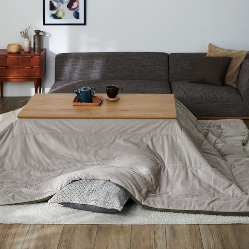 【お得なセット】節ありオーク材の薄型こたつテーブル＆リバーシブルこたつ布団セット ＜正方形／長方形＞