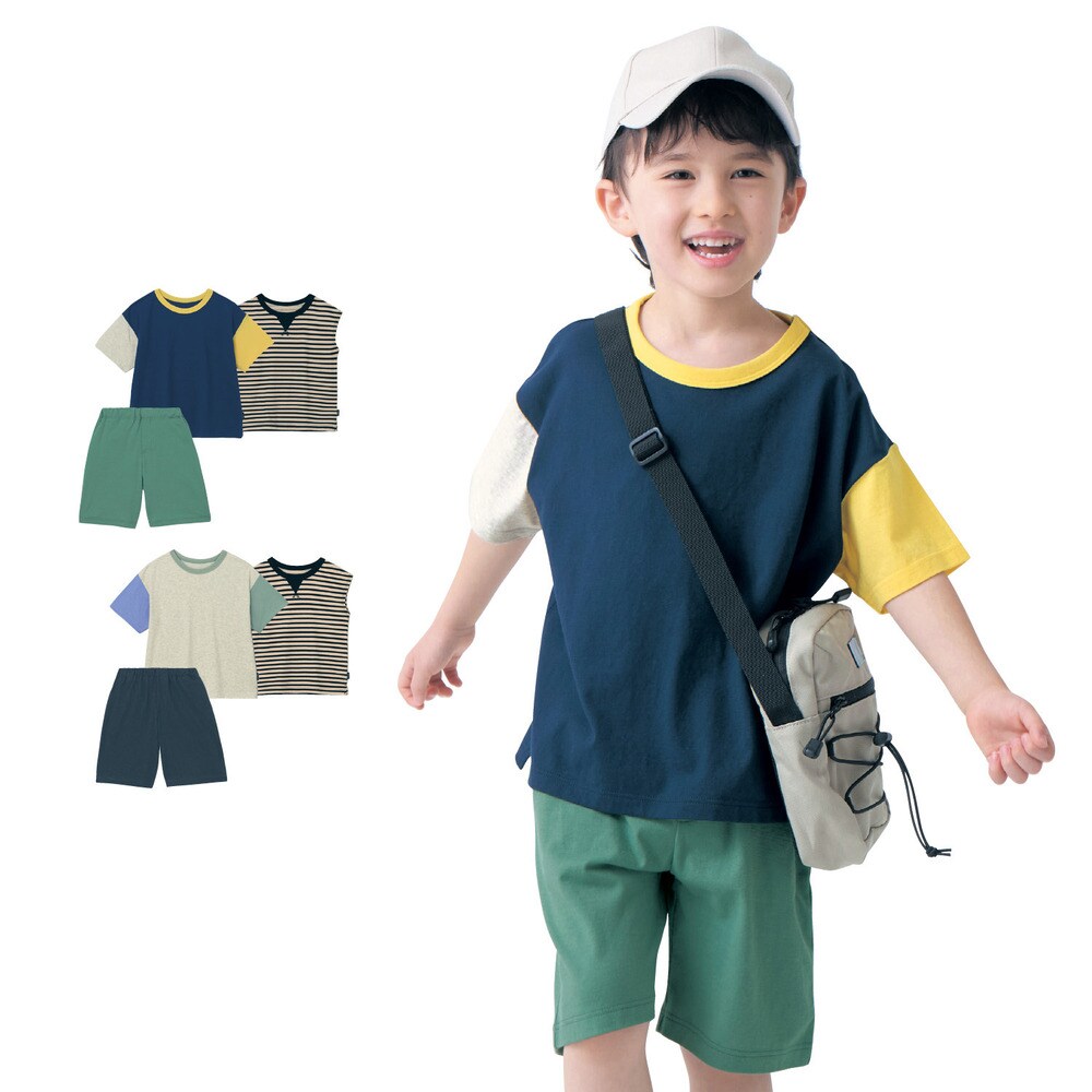 【ジータ/GITA】お着替えの多い夏にうれしい薄くて涼しいTシャツ & ハーフパンツ3点セット 【子供服 子供ズボン】【猛暑対策】