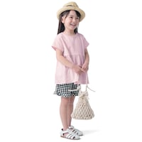 ラベンダー×ブラックギンガム／モデル身長108cm・サイズ110