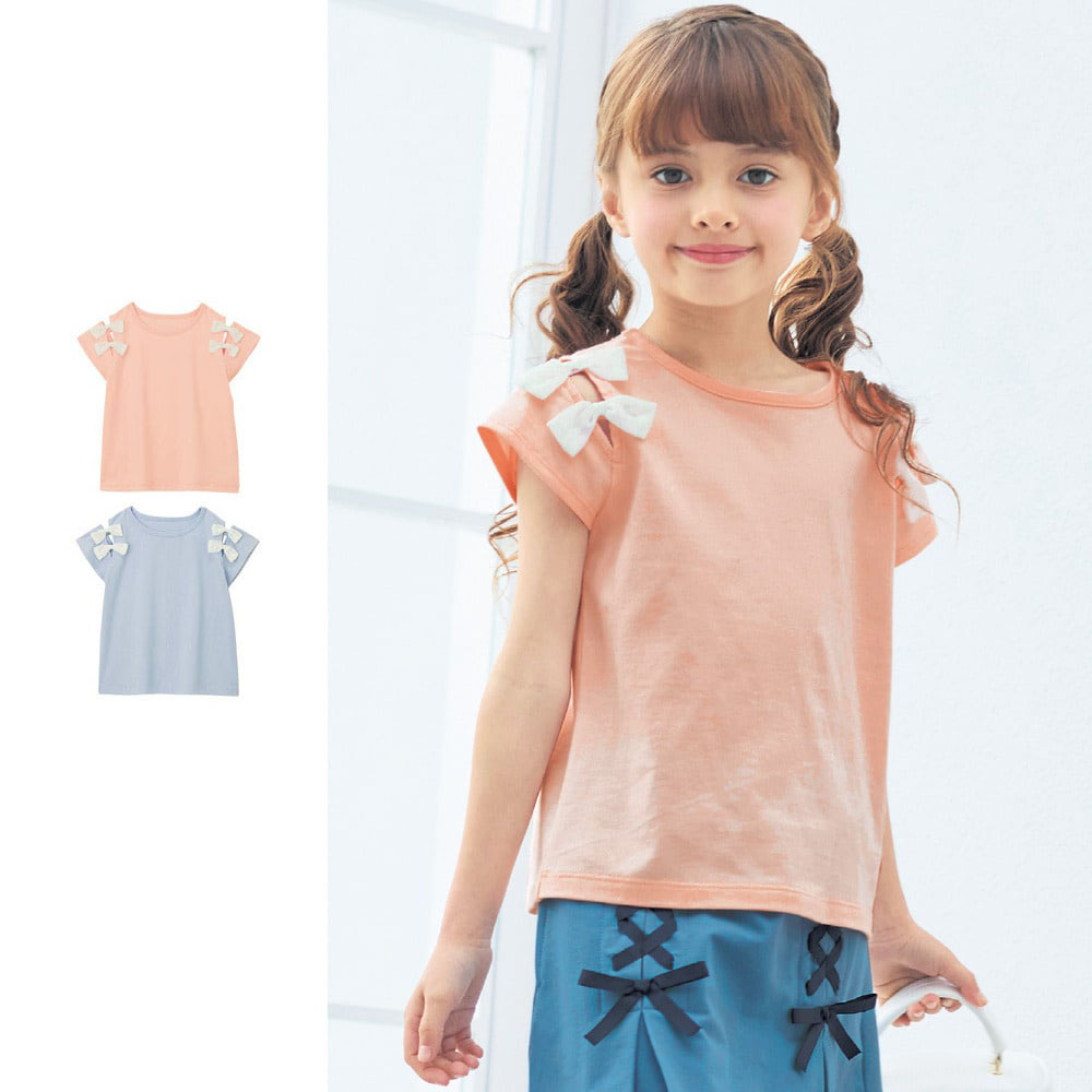【ジータ/GITA】肩スリットシフォンリボンフレンチスリーブTシャツ 【子供服】