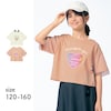 ―デザイン・スタイリング―・バッククロスインナーを重ね着したような技ありTシャツ・夏らしいグラデプリントに視線を集めて・袖はチュールを重ねたデザイン・丈が短めのボックスシルエットが今っぽい―素材―・身