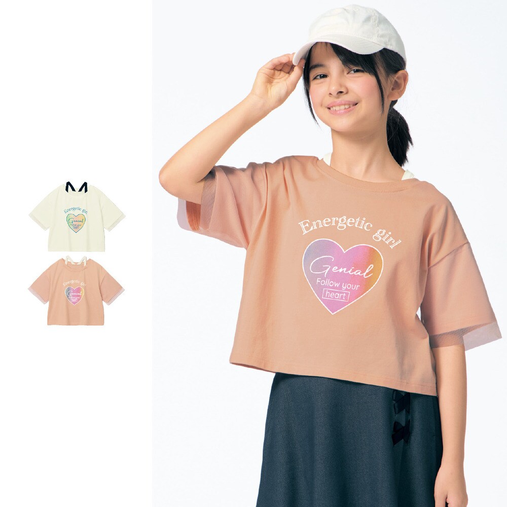【ジータ/GITA】バッククロス風ストラップ袖チュールショート丈Tシャツ 【子供服】
