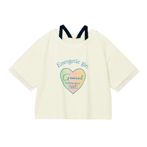 バッククロス風ストラップ袖チュールショート丈Ｔシャツ 【子供服】