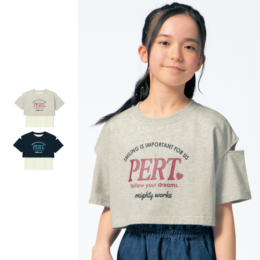 【ジータ/GITA】肩スリットショート丈トップスレイヤード風Tシャツ 【子供服】