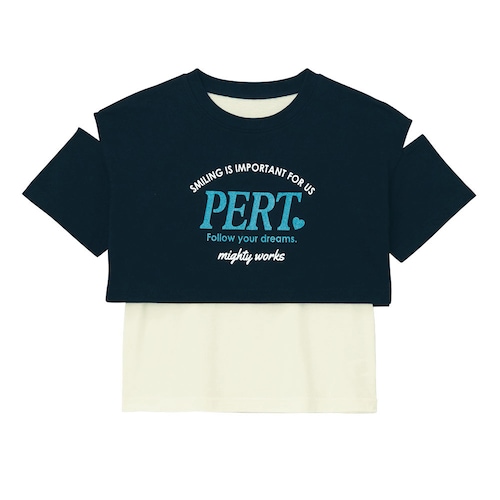 肩スリットショート丈トップスレイヤード風Ｔシャツ 【子供服】