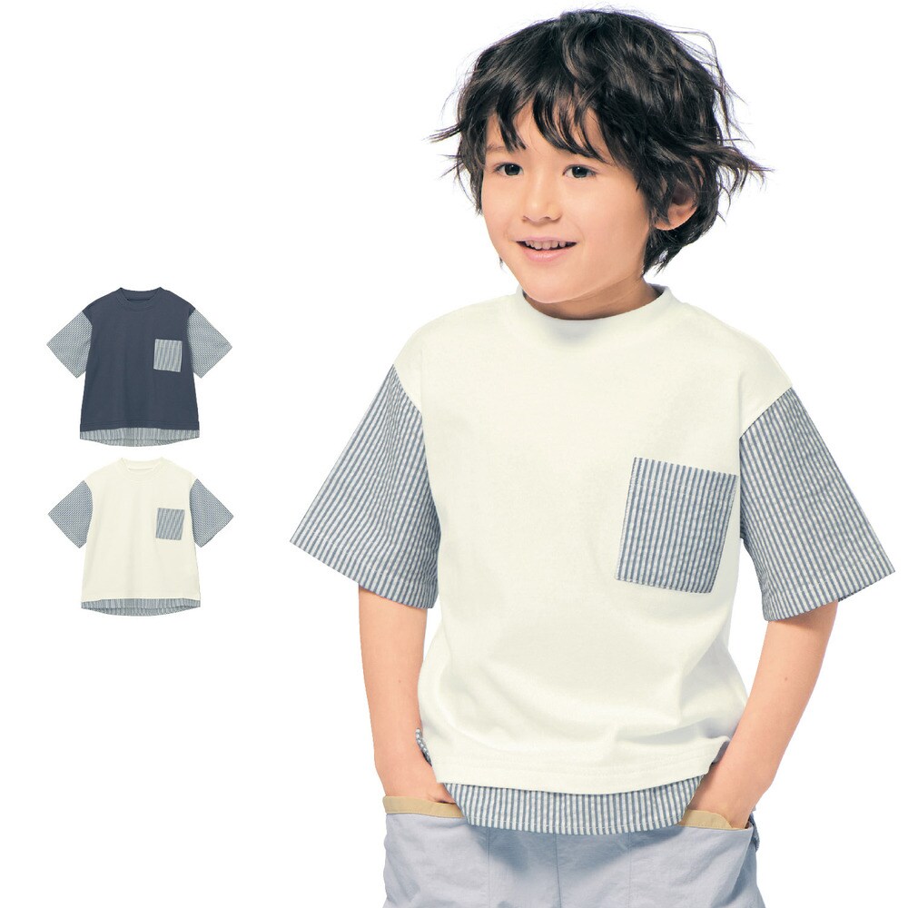 【ジータ/GITA】ストライプドッキング半袖Tシャツ 【子供服 半袖】