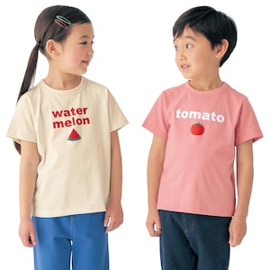 左)オフホワイト（スイカ）／113cm・110、右)ピーチピンク（トマト）／112cm・110